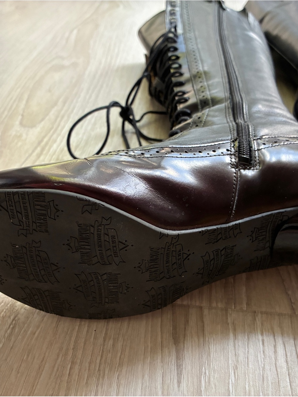 FLUEVOG- Half Truth Sherry, Black and purple Leather Lace-Up tall boots, size 9 - Picture 9 of 16